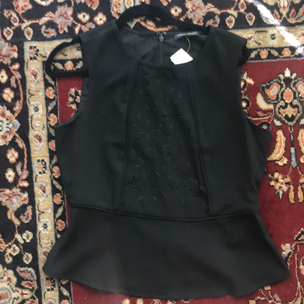 NWT Banana Rep Black Peplum with Laser-Cut Details